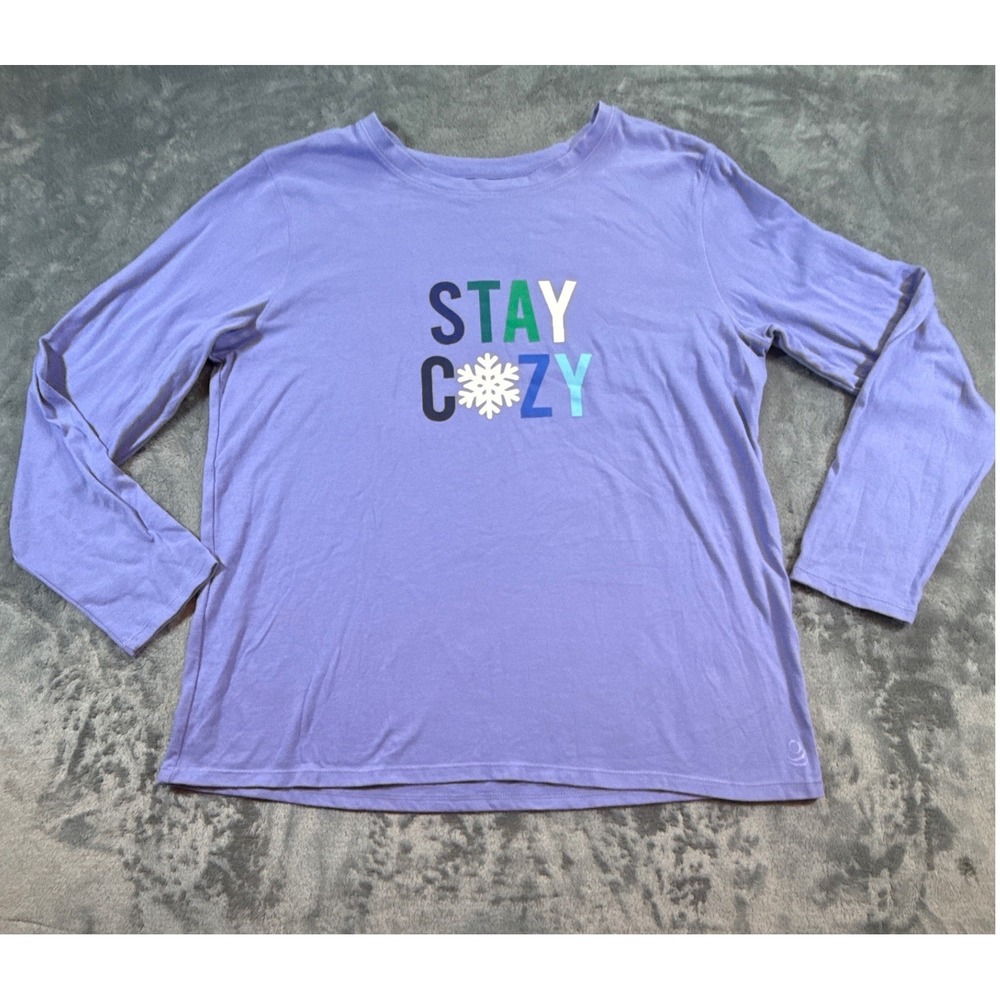 Cuddl Duds Lavender Stay Cozy Snowflake Graphic Long Sleeve Tee Shirt Medium